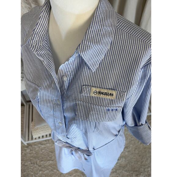 Magellan Women's Size M Fishing, Outdoors Blue & White Seersucker Dress #0084 - Picture 4 of 11